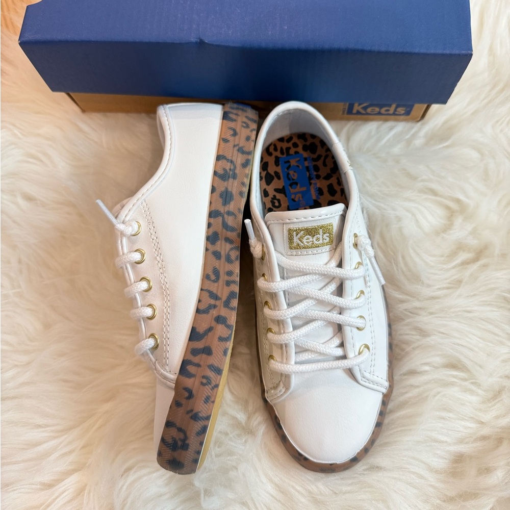 NEW Keds Kids White Sneakers with Animal Print Sole
